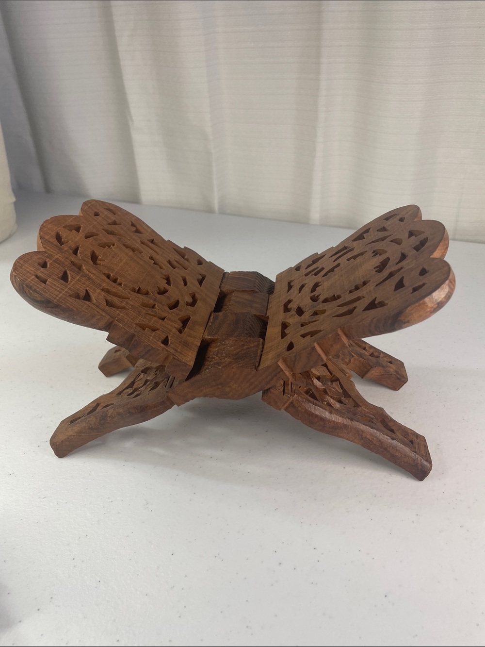 Hand-Carved Wooden Book or Tablet Stand - Brown